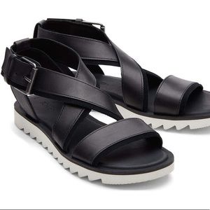 Chunky black leather sandal thick sole